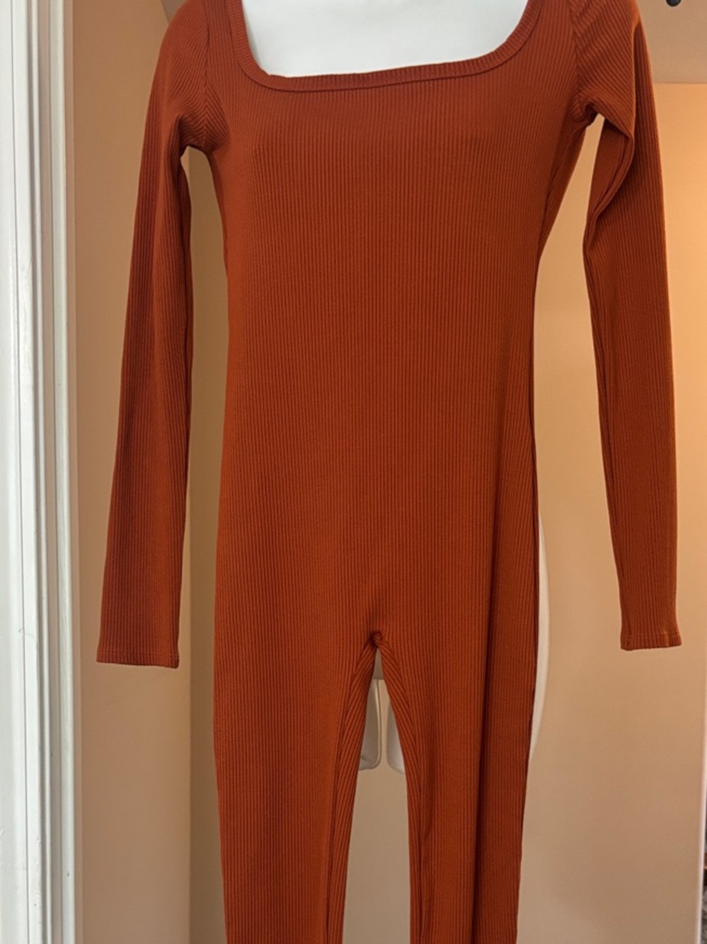 Rust Ribbed Long Sleeve Jumpsuit NWT